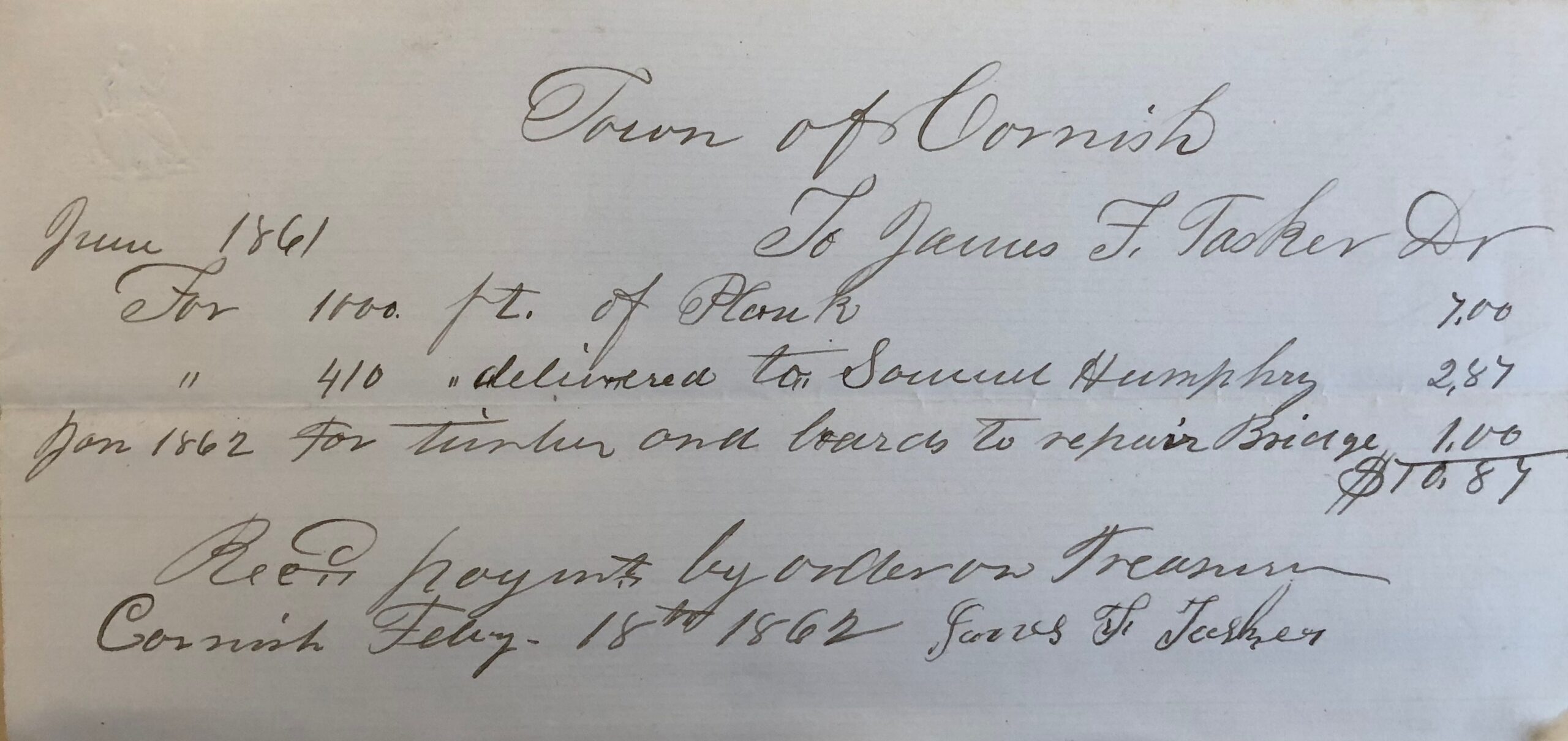 Payment to James Tasker
