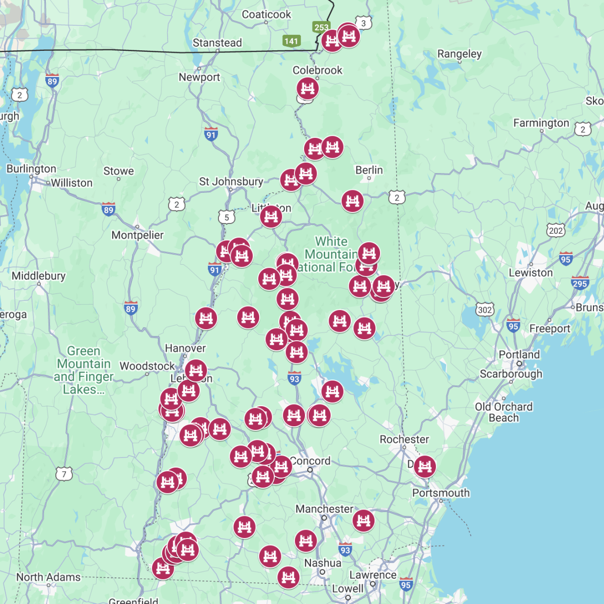 Covered Bridges of New Hampshire Map by Kim Varney Chandler